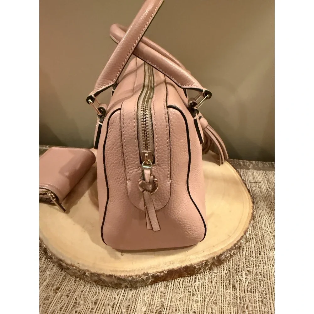 Tory Burch Thea‎ Web Small Satchel Bag & Wallet Set Pink Moon 2 Straps 796$